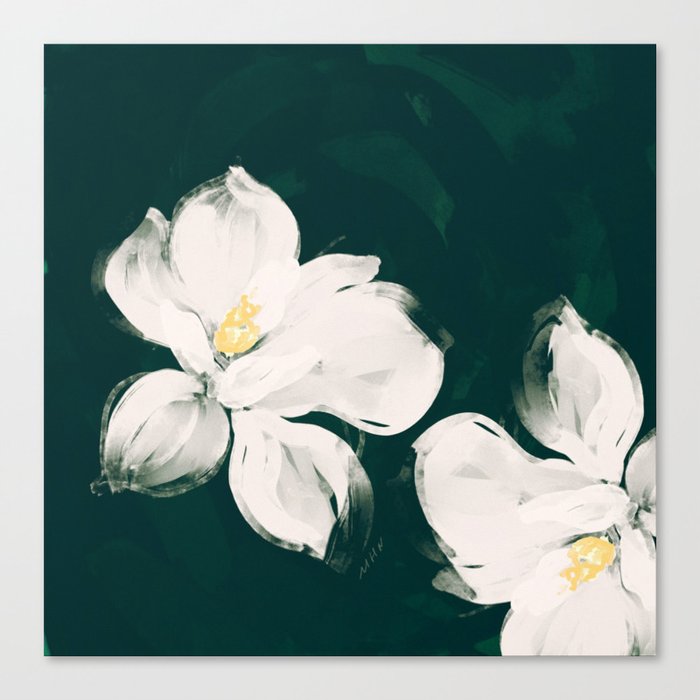 White Flowers On Green Canvas Print