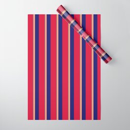 [ Thumbnail: Gray, Light Salmon, Midnight Blue, and Crimson Colored Stripes Pattern Wrapping Paper ]