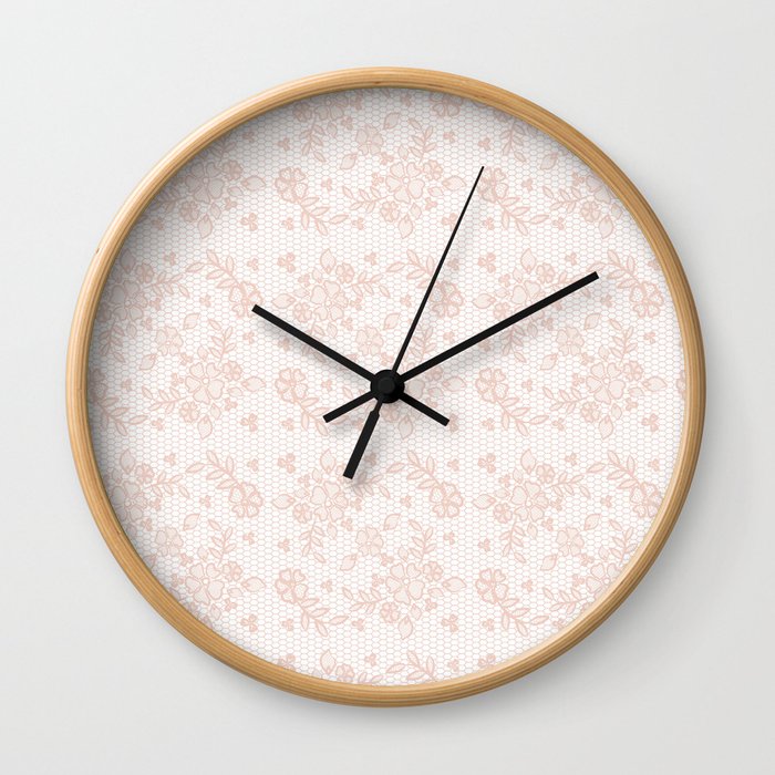 Elegant pink white pastel color chic floral lace Wall Clock