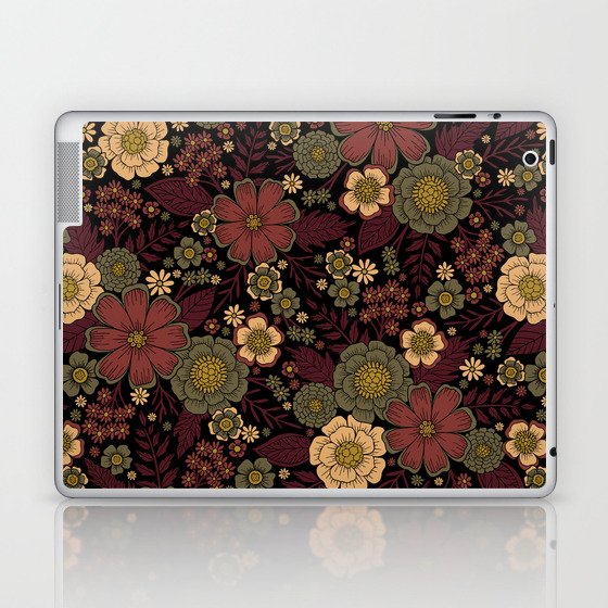 Classy Burgundy, Cream & Sage Green Floral Pattern Laptop & iPad Skin