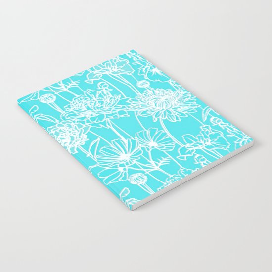 white flowers on turquoise Notebook