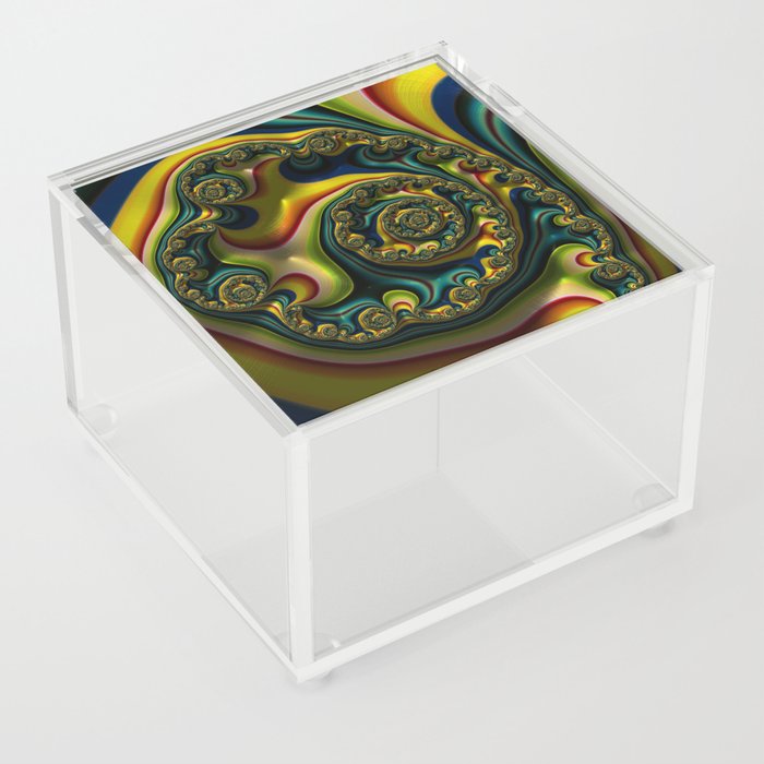 Yellow Spiral fractal art and home decor Acrylic Box