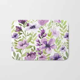 Watercolor/Ink Purple Floral Painting Bath Mat