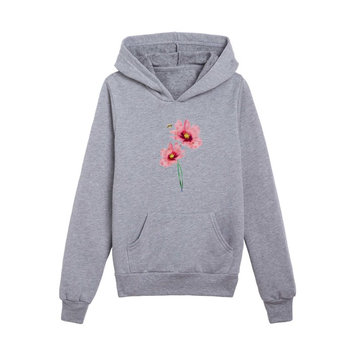 Pink Cosmos Flowers Honey Bee Art - Sweet Nectar Kids Pullover Hoodie