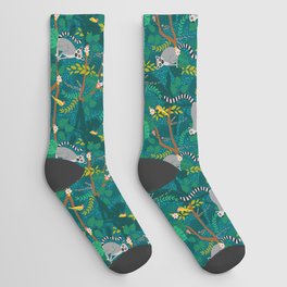 Lemurs in Teal Jungle Socks