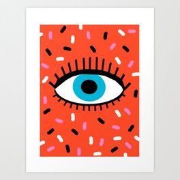 Binge - eye wacka memphis retro colorful bright 80's inspired art print Art Print