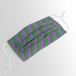 [ Thumbnail: Dark Orchid & Green Colored Lined/Striped Pattern Face Mask ]
