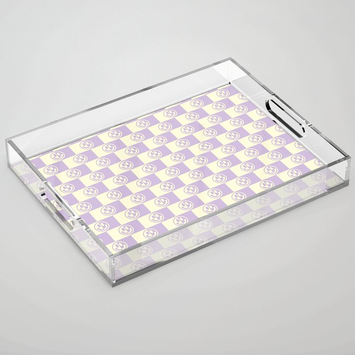 Smiley Faces On Checkerboard (Yellow Beige & Lilac)  Acrylic Tray