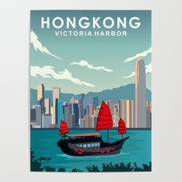 Hongkong Victoria Harbor Travel Poster Poster