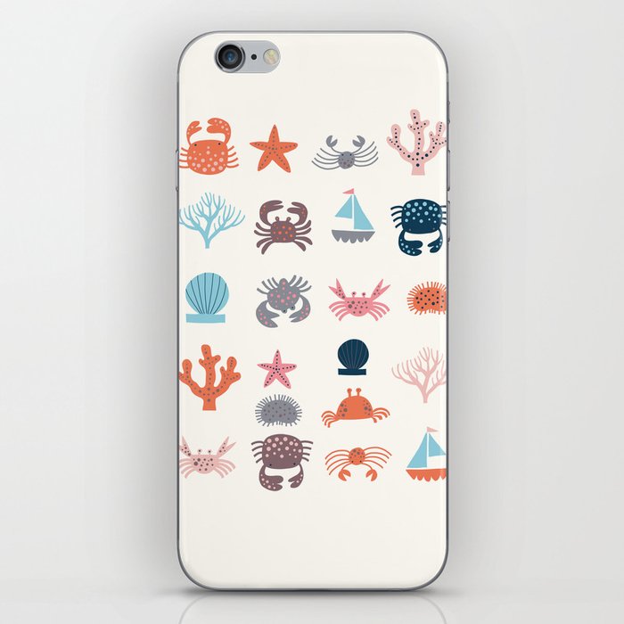 Beach Buddies Crabs Boats and Coral iPhone Skin