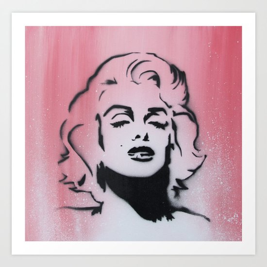 Marilyn Monroe Stencil on Pink Background Art Print