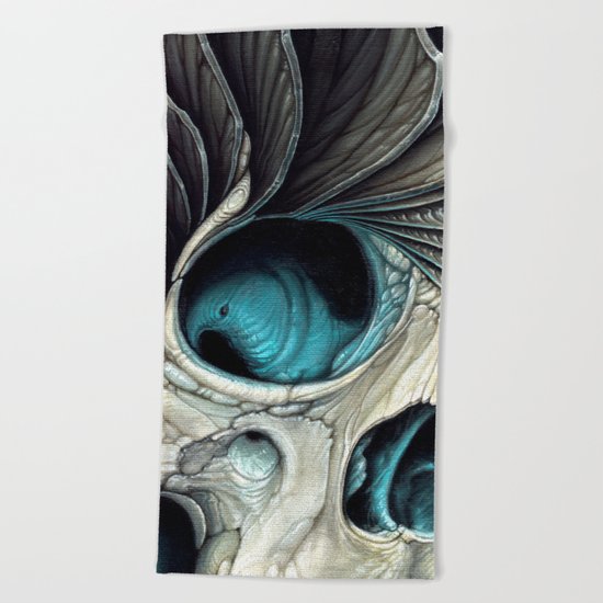 Abstract Skull & Feather Painting - Skull Art Beach Towel
