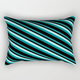 [ Thumbnail: Turquoise, Teal & Black Colored Pattern of Stripes Rectangular Pillow ]