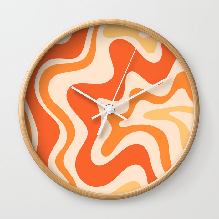 Tangerine Liquid Swirl Retro Abstract Pattern Wall Clock