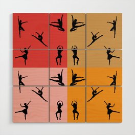 Ballet dancer figures in red, brown, orange, and pink background Wood Wall Art