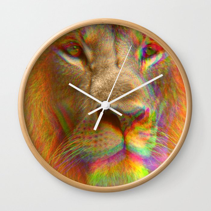 Psychedelic Glitch Trippy Lion Close-up Print Wall Clock