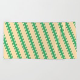 [ Thumbnail: Tan and Sea Green Colored Lines Pattern Beach Towel ]