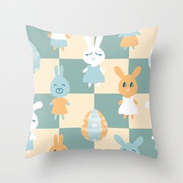 Easter Rabbits On A Chess Board Throw Pillow
