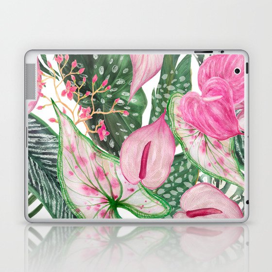 Tropical Jungle Leaves Anthurium Flowers Laptop & iPad Skin