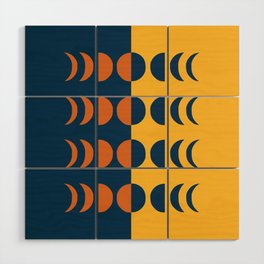 Moon Phases 12 in Navy Orange Mustard Gold Theme Wood Wall Art