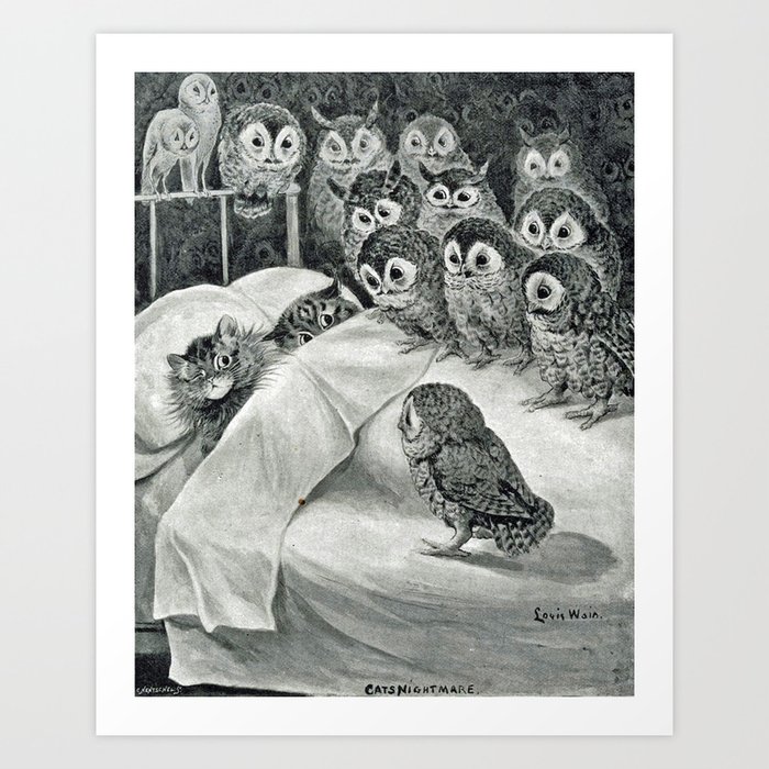 Louis Wain Cat Nightmare Owl Bird Art Print