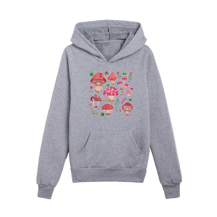 Valentine's Love Mushrooms Kids Pullover Hoodie