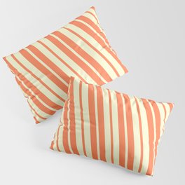 [ Thumbnail: Coral & Light Yellow Colored Pattern of Stripes Pillow Sham ]