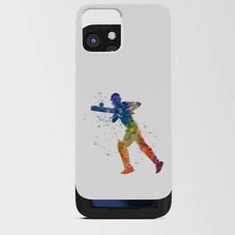 Cricket player in watercolor iPhone Card Case