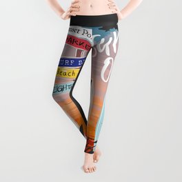 Surf Slogan With Surfboards On Sunset Background Leggings