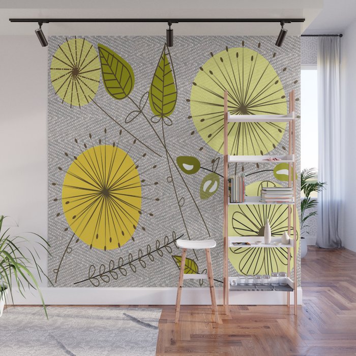 Mid-Century Modern Floral Wall Mural