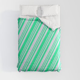 [ Thumbnail: Green & Lavender Colored Striped Pattern Comforter ]