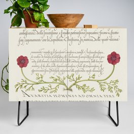 Vintage calligraphic poster with grasshopper Credenza