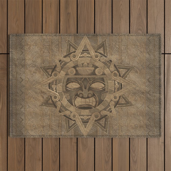 Aztec Sun God - Golden Outdoor Rug