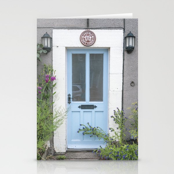 The light blue door Meri Cottage art print - English countryside travel photography Stationery Cards