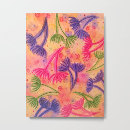 COW PARSLEY 3 - Happy Neon Pink Cherry Acid Green Nature Floral Abstract Watercolor Painting Pattern Metal Print