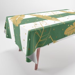 Gold Feathers and Dark Green on White Tablecloth