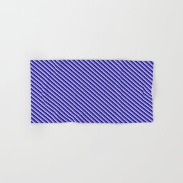 [ Thumbnail: Indigo, Slate Blue, and Sky Blue Colored Lines/Stripes Pattern Hand & Bath Towel ]