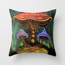 A Mushroom World Throw Pillow