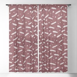 Christmas branches and stars - red and white Sheer Curtain