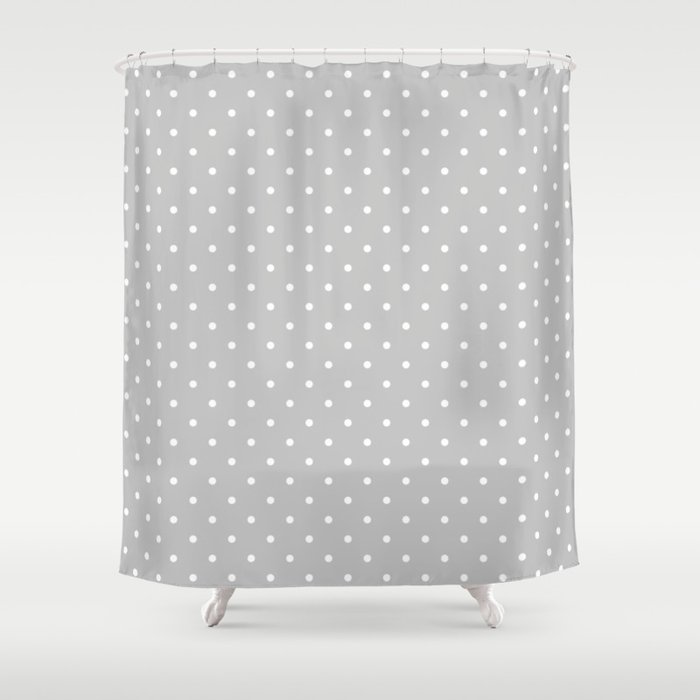 Small White Polka Dots On Light Grey Background Shower Curtain
