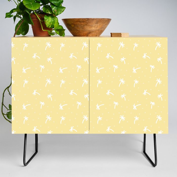 Beige Tan And White Doodle Palm Tree Pattern Credenza