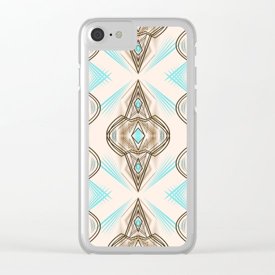 Art Deco . Turquoise brown white . Clear iPhone Case