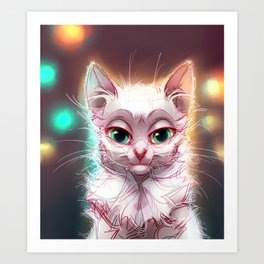 LightCat Art Print | Light, Painting, Pink, Kitty, Cat, Illustration, Other, Cats, White, Whitecat 