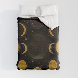 Black & Gold Moon Phases Duvet Cover