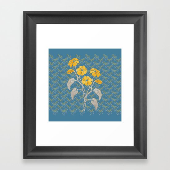 Flowers Blue Pattern Framed Art Print