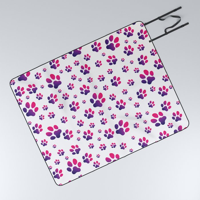 Blue And Pink Dog Paws Print Dog Lovers Pattern Picnic Blanket