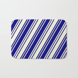 [ Thumbnail: Blue and Beige Colored Lines Pattern Bath Mat ]
