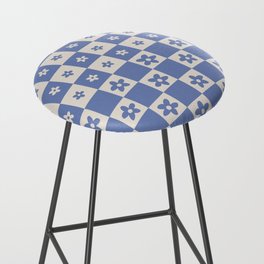 Abstract Floral Checker Pattern 8 in Blue Purple Bar Stool