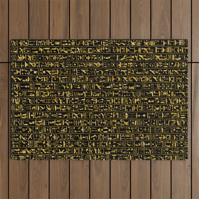 Hieroglyphics GOLD Outdoor Rug