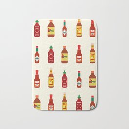 Hot Sauces Bath Mat | Digital, Graphicdesign, Cooking, Spicy, Red, Tomato, Siracha, Food, Salsa, Chilli 